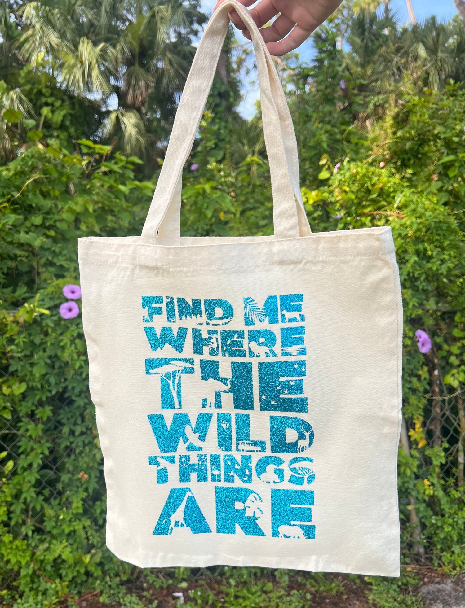 find me where the wild things are animal tote, animal kingdom inspired tote, expedition everest, kilimanjaro safari tote