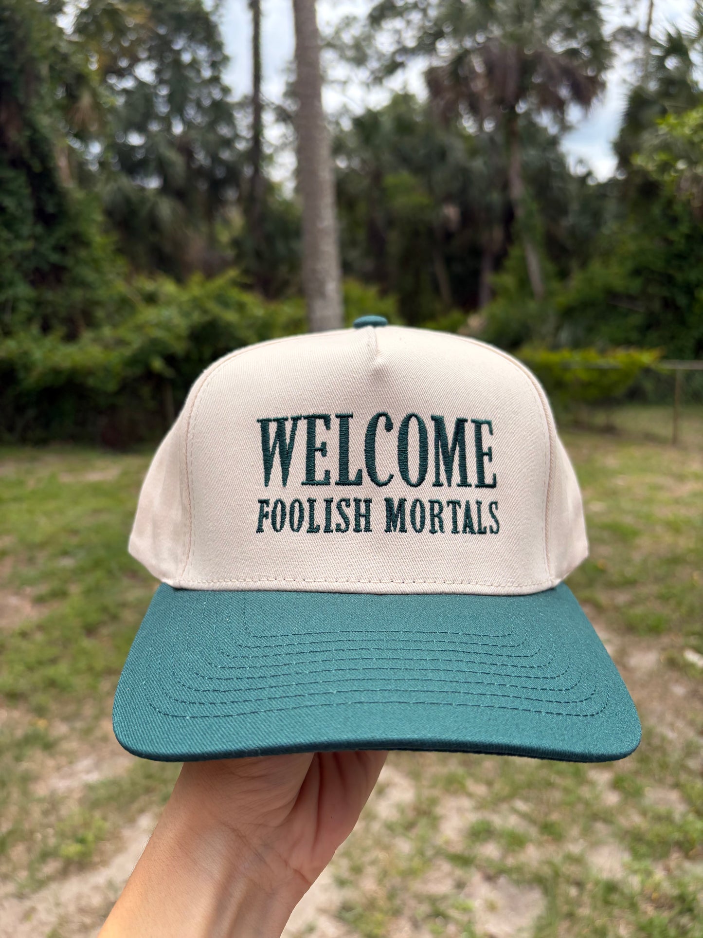Welcome Foolish Mortals Hat – Embroidered Park-Inspired Baseball Cap