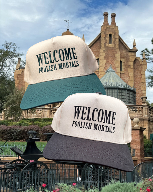 Welcome Foolish Mortals Hat – Embroidered Park-Inspired Baseball Cap