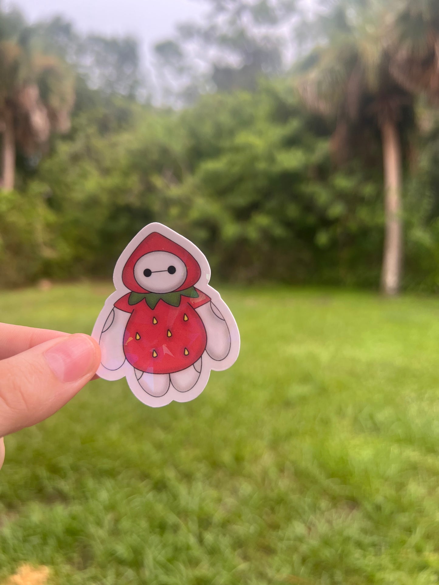 Baymax Strawberry Costume Holographic Sticker