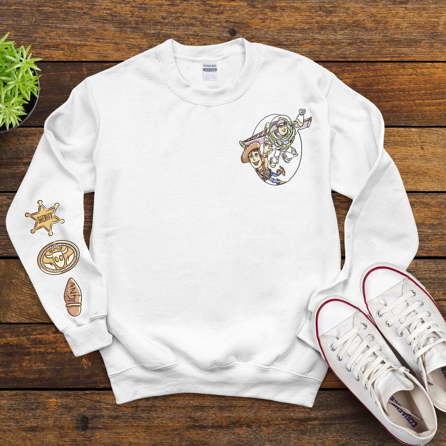 Toy Story Duo Crew – Woody & Buzz Character Sleeve Crewnecks