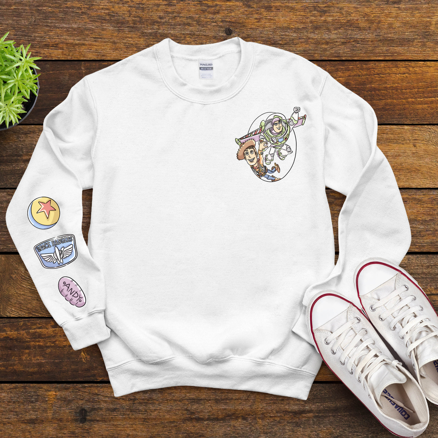 Toy Story Duo Crew – Woody & Buzz Character Sleeve Crewnecks